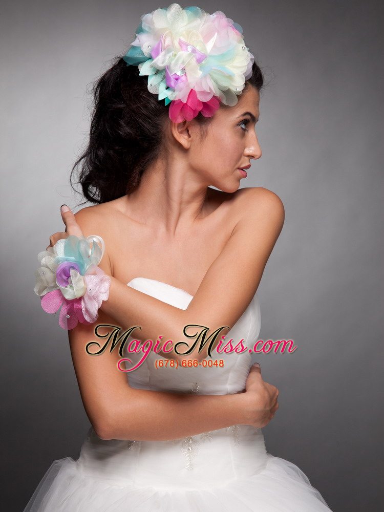 wholesale colorful organza hand made flower headpieces wrist corsage