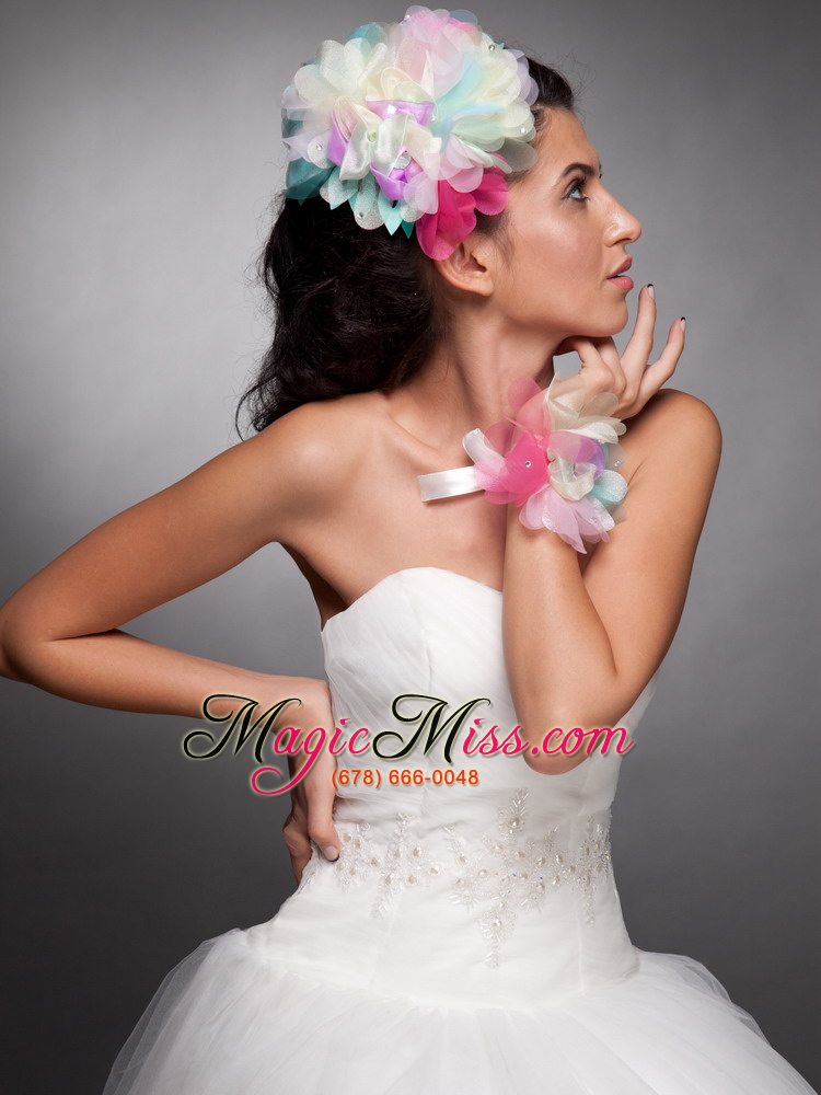 wholesale colorful organza hand made flower headpieces wrist corsage