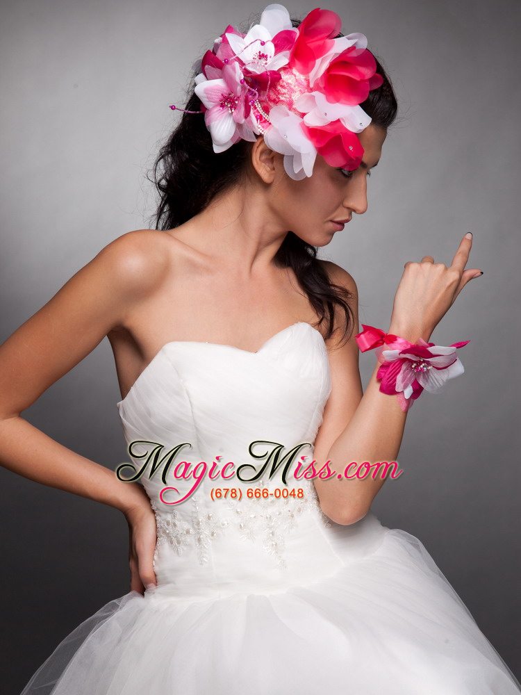 wholesale red and white organza hand made flowers beaded headpieces and wrist corsage