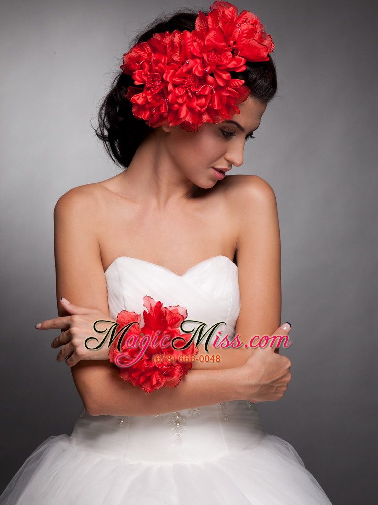 wholesale red taffeta hand made flowers headpieces and wrist corsage
