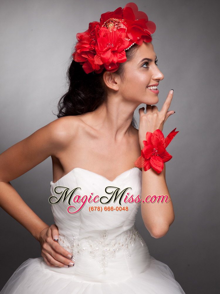 wholesale red hand made flowers taffeta headpieces and wrist corsage