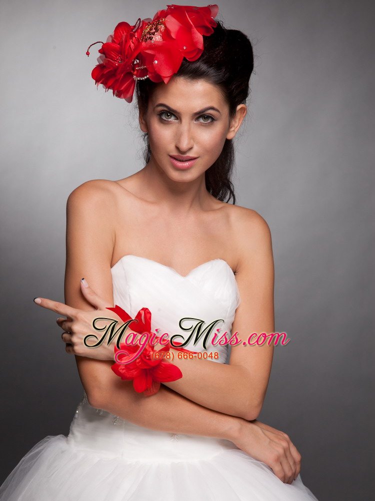 wholesale red hand made flowers taffeta headpieces and wrist corsage