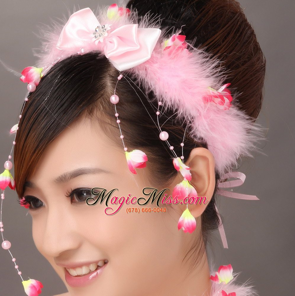 wholesale lovely pink bowknot feather wedding fascinators