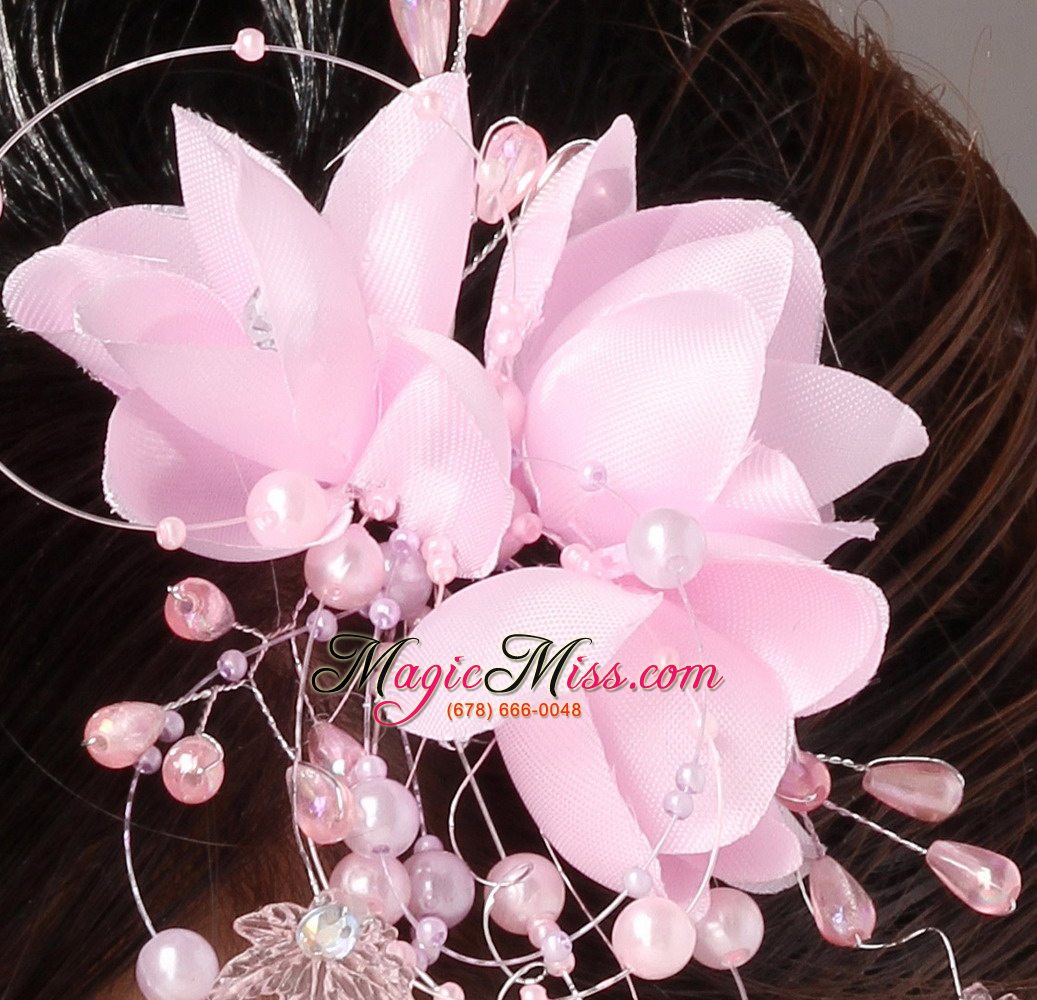wholesale pink organza imitation pearls special occasion fascinators
