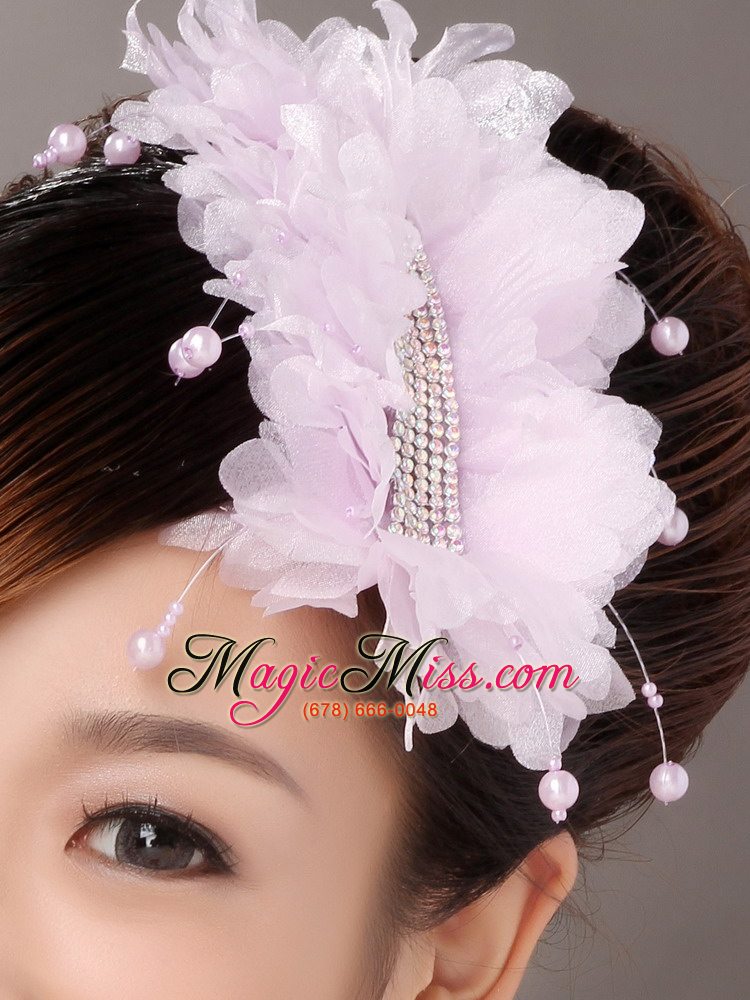 wholesale stylish organza pink imitation pearls special occasion fascinators