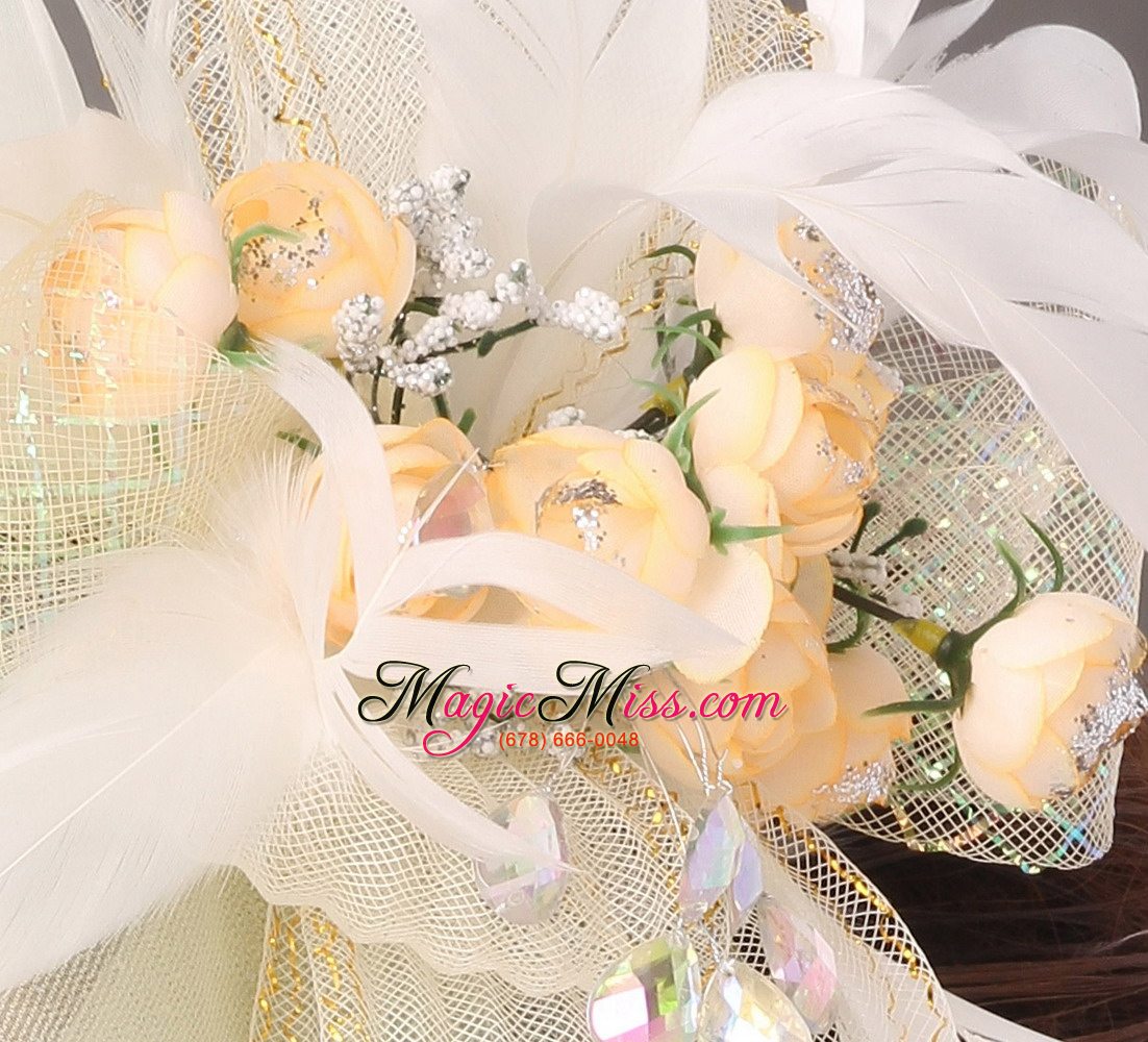 wholesale popular light yellow tulle feather hand made flowers fascinator