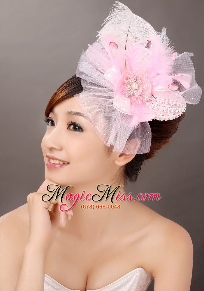 wholesale sweet tulle feather side clamp diamond hairpins birdcage veils