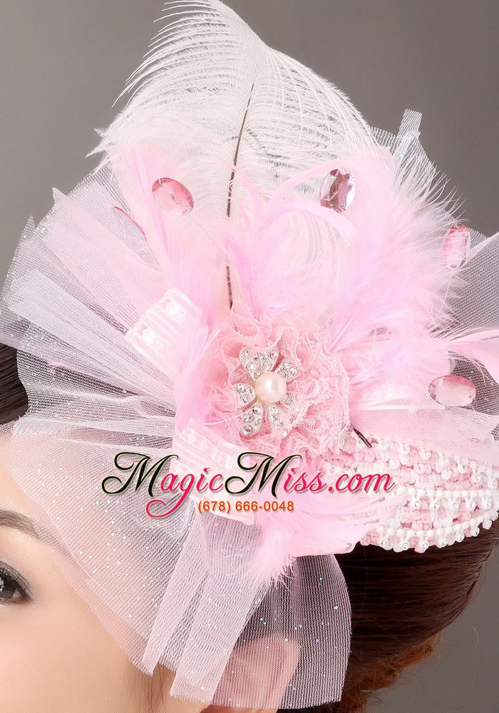 wholesale sweet tulle feather side clamp diamond hairpins birdcage veils