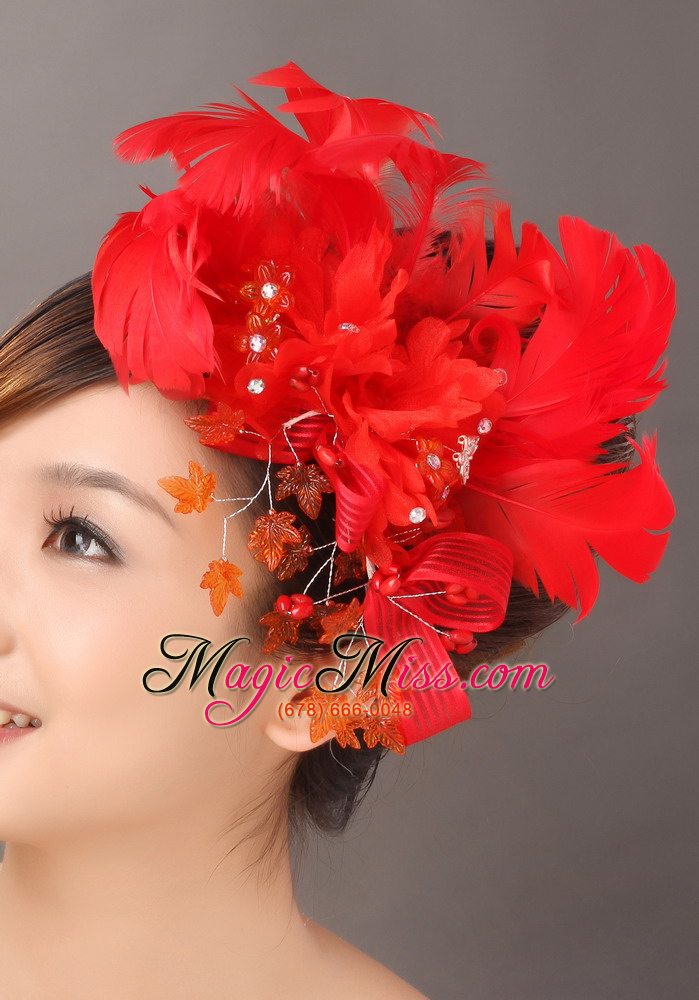 wholesale elegant red feather flowers beading women ? s fascinators