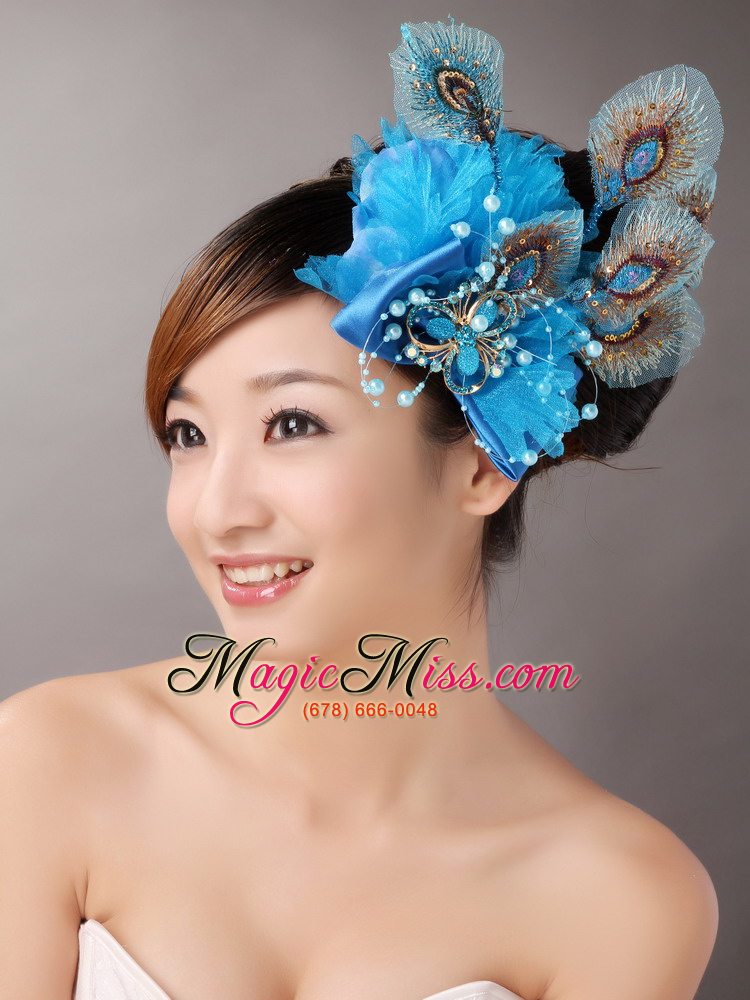 wholesale 2013 peacock blue feathers headpieces beading for party