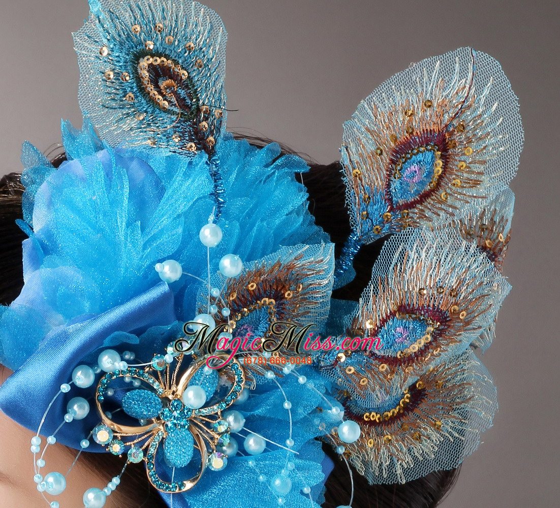 wholesale 2013 peacock blue feathers headpieces beading for party