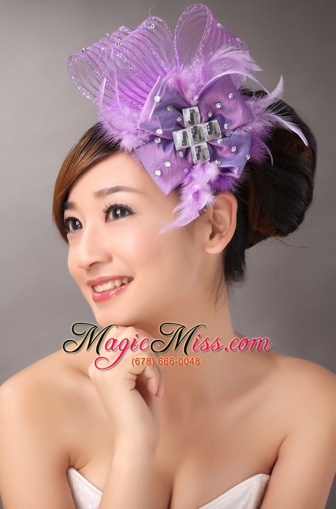 wholesale lavender headpieces white pearl crystal satin ribbon flower