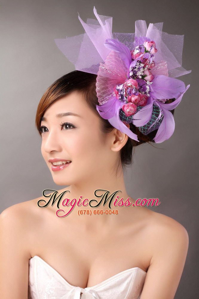 wholesale lavender hand made flowers headpieces feathers on sale