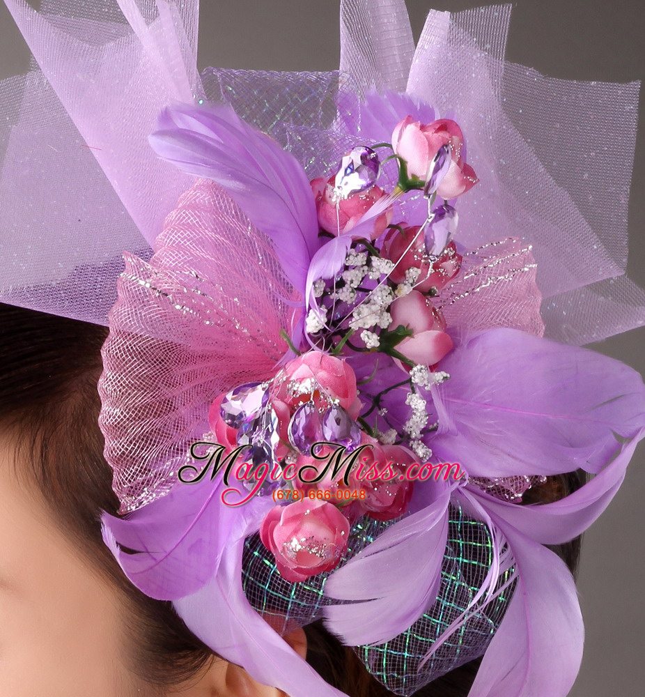 wholesale lavender hand made flowers headpieces feathers on sale