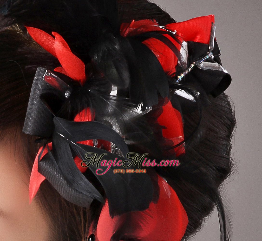 wholesale fully handmade romantic headpiece red and black with feather for party