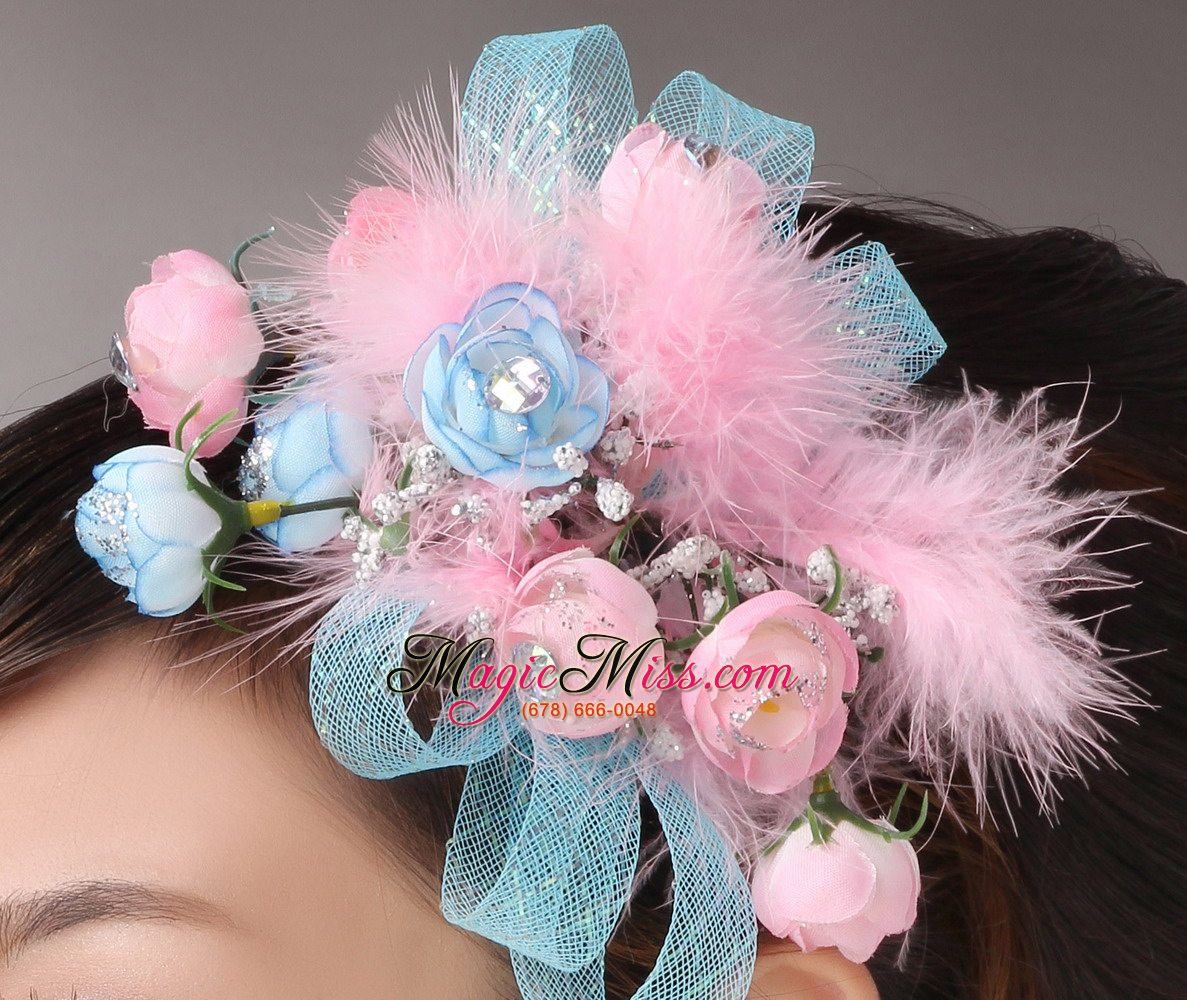 wholesale pink feather and blue net flower beading for party