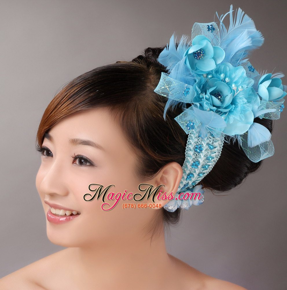 wholesale blue feather chiffon net flower for party