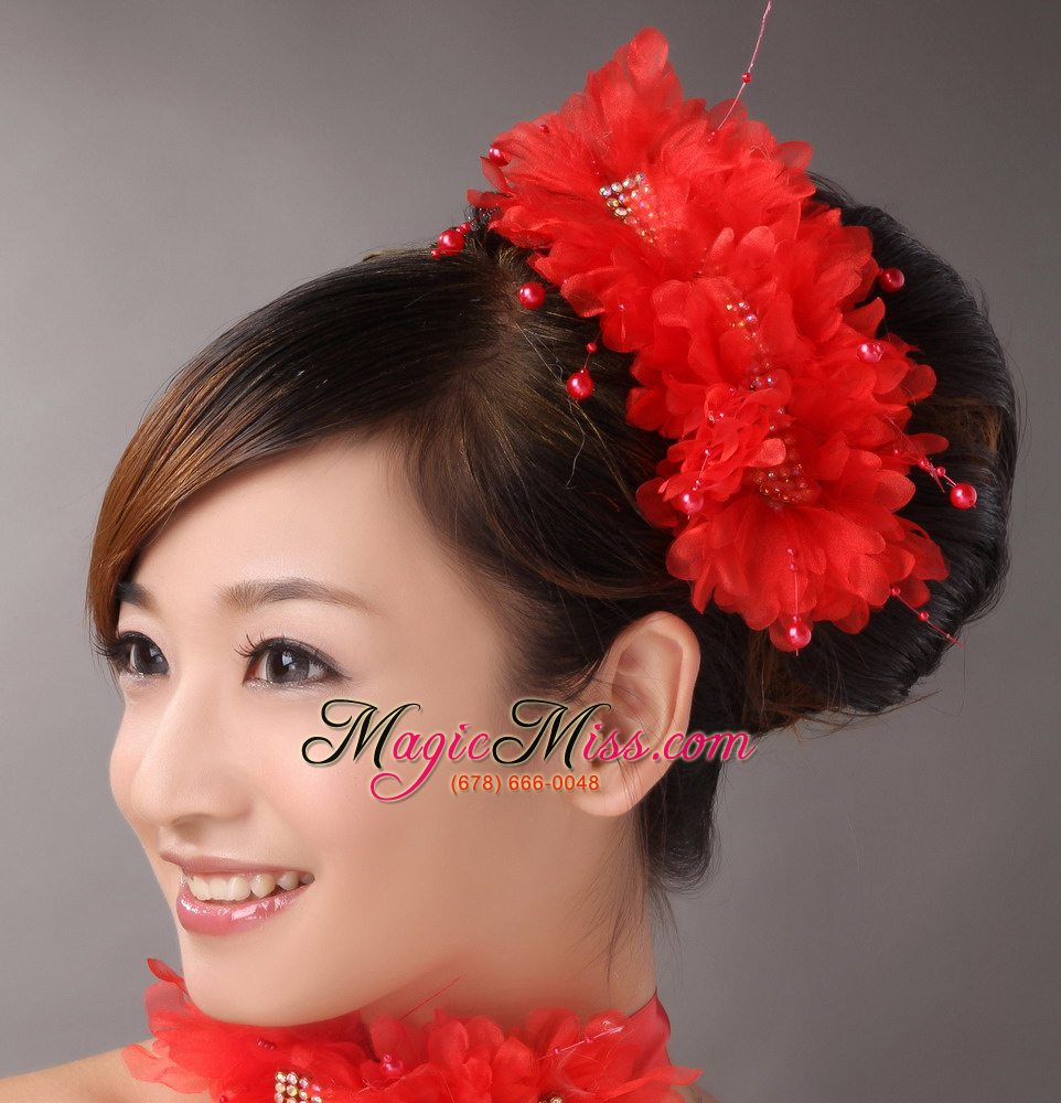 wholesale red chiffon big flowers with beading for wedding