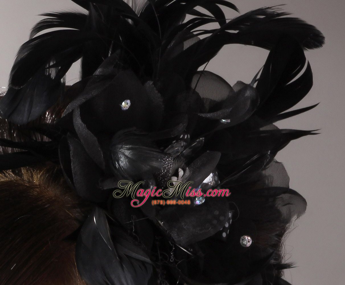 wholesale luxurious black feather and tulle with beaded decorate for party