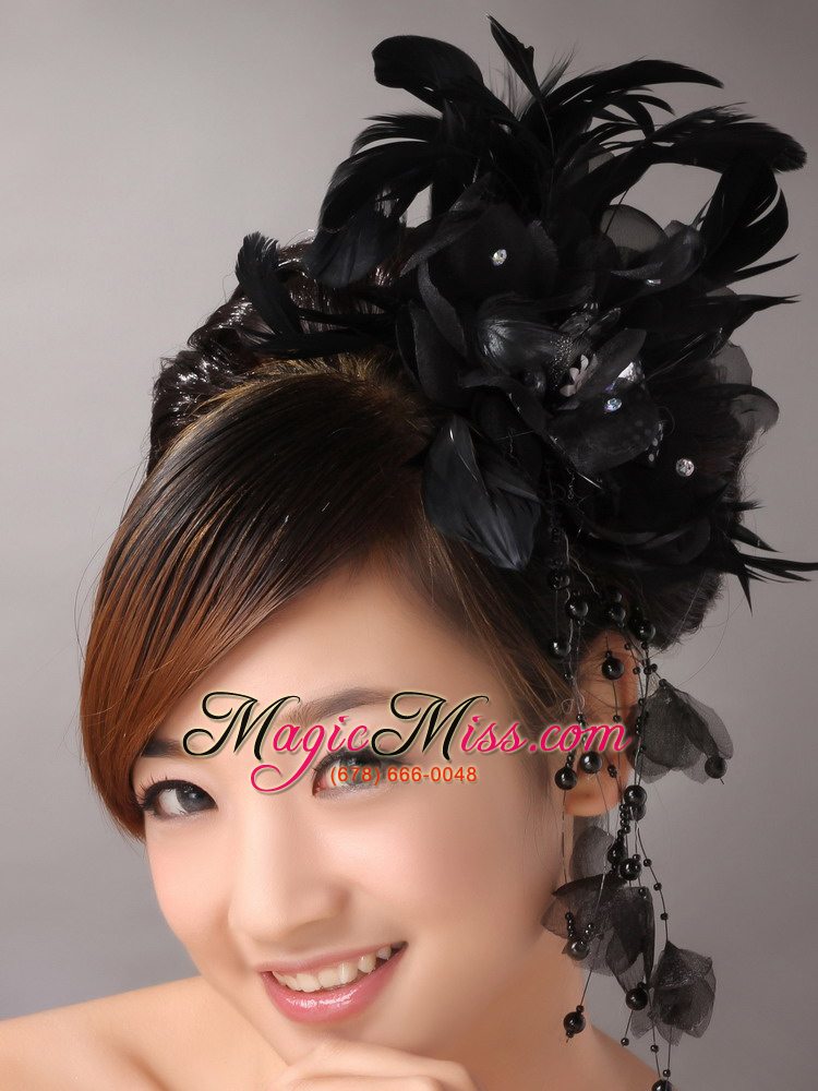 wholesale luxurious black feather and tulle with beaded decorate for party