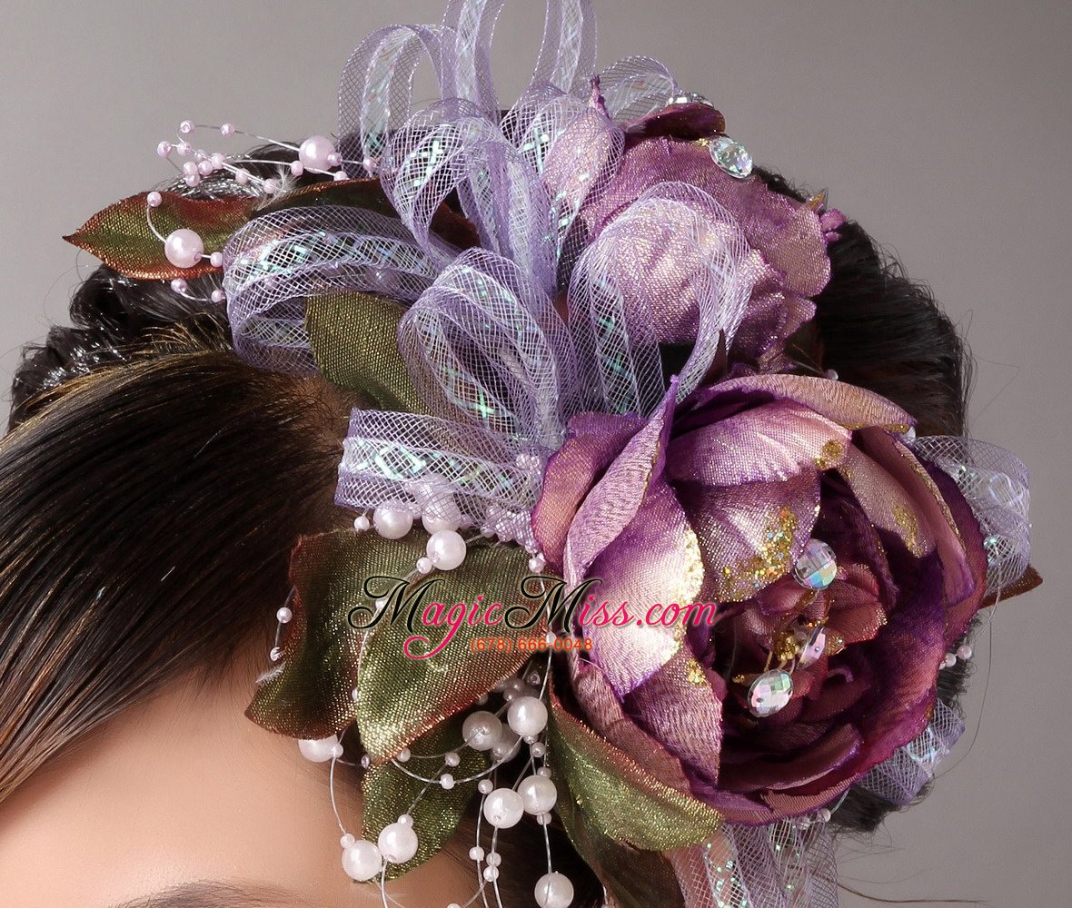 wholesale imitation pearls flowers decorate on tulle multi-color headpices