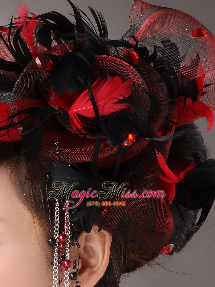 wholesale multi-color headpices with feather and tulle headpices rhinestones decorate