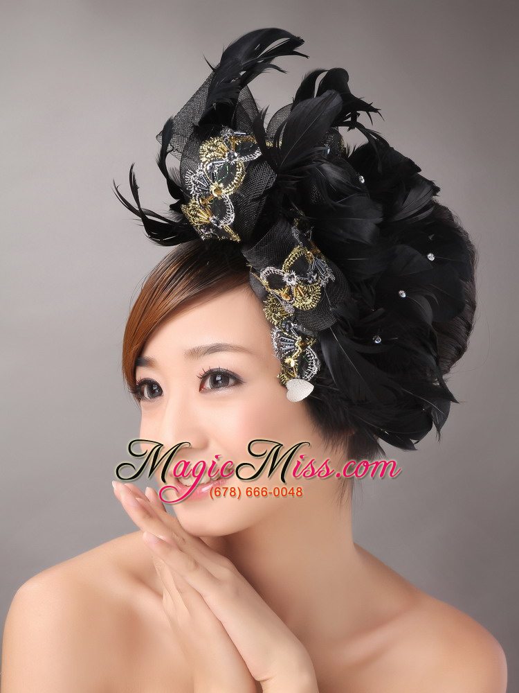 wholesale feathers over headpiece and appliques in net