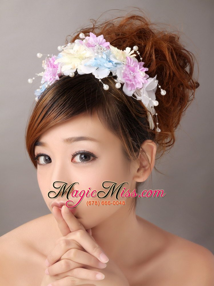wholesale hand made flowers for muti-color headpiece with pearl