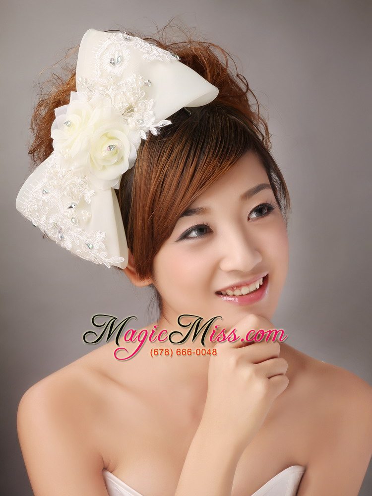 wholesale big bowknot with lace and hand made flowers for brides