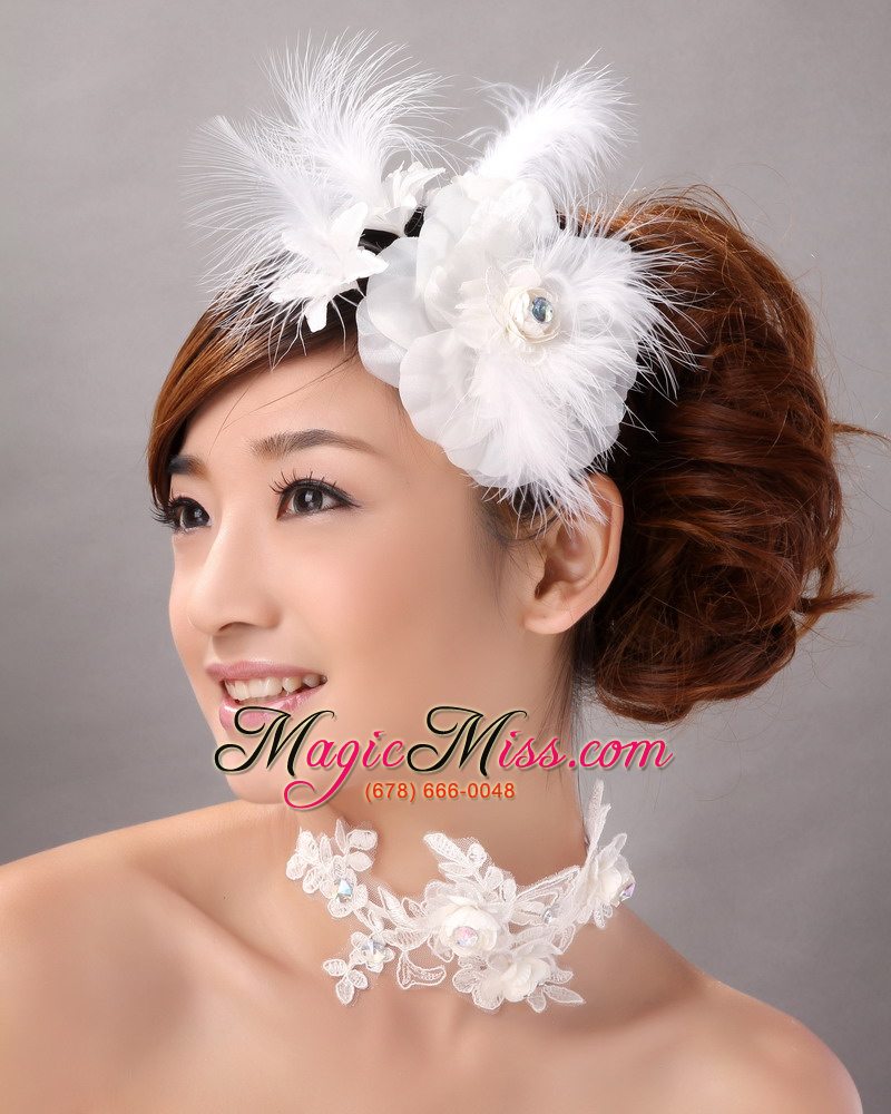 wholesale beautiful feather flower hairpin wedding and outdoor organza fascinators
