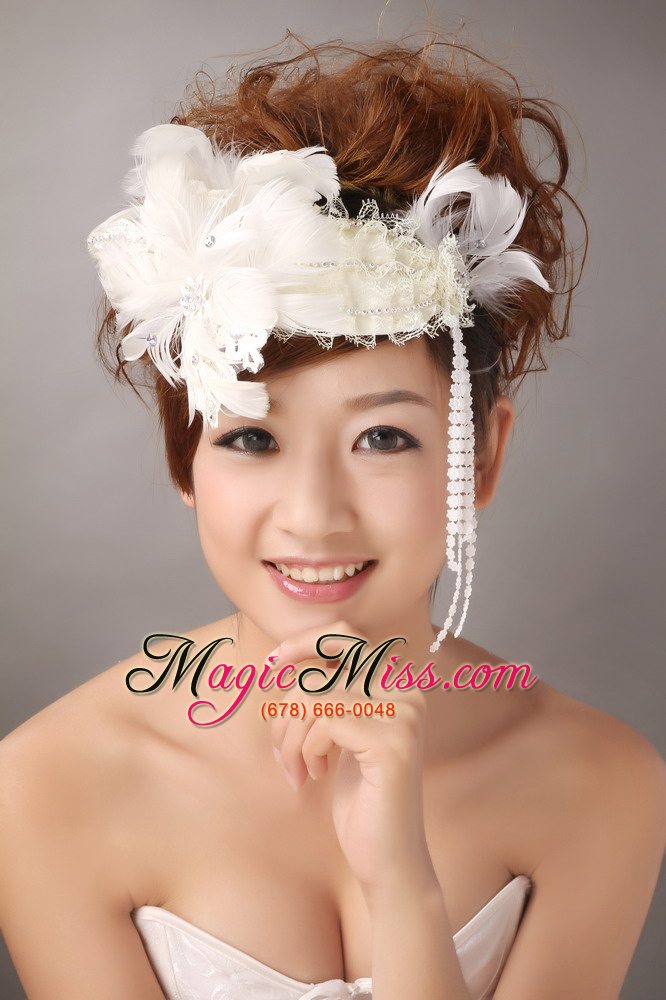 wholesale white feather wedding and special occasion lace fascinators