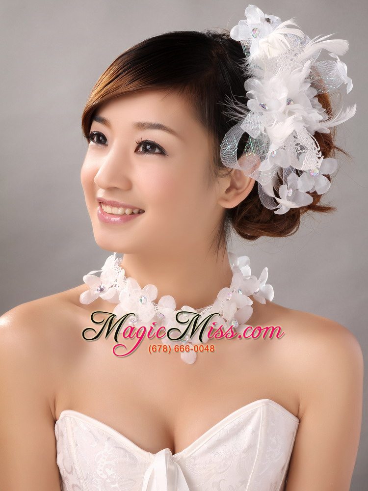 wholesale white hand made flowers feather wedding fascinators