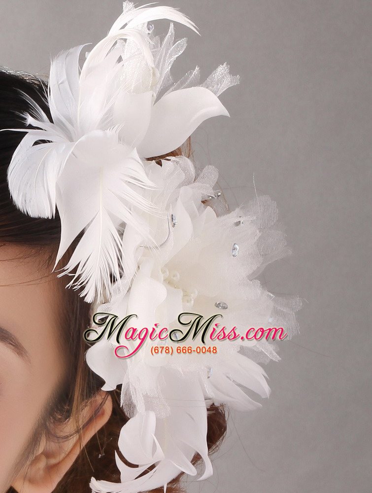 wholesale popular white feather organza flowers fascinators and wrist corsage