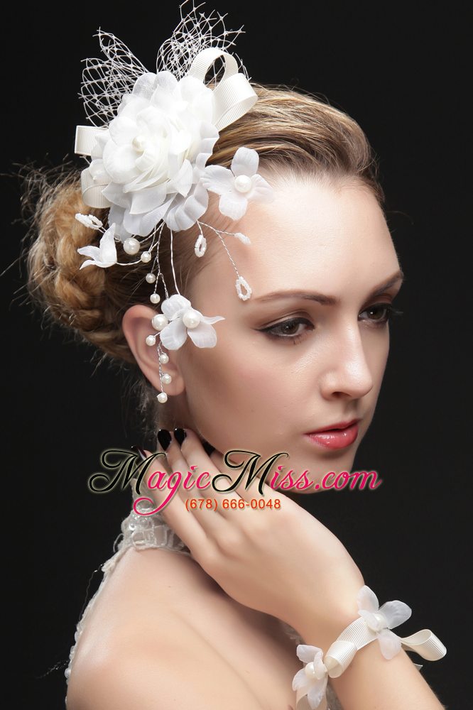 wholesale beautiful net fascinators with imitation pearls and flowers
