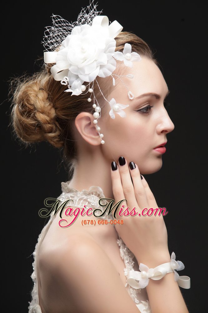 wholesale beautiful net fascinators with imitation pearls and flowers