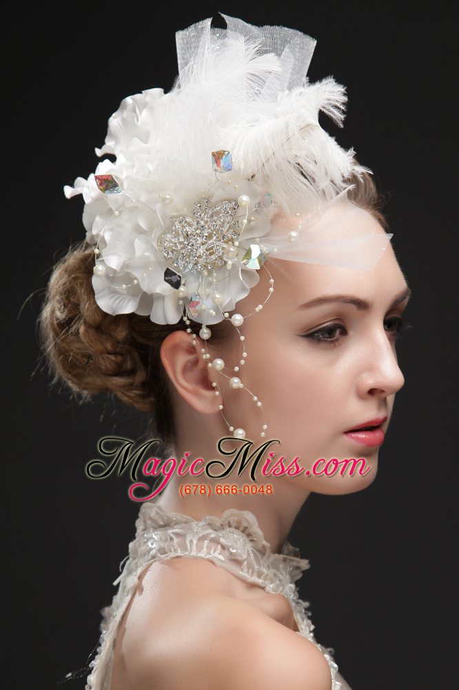 wholesale noble feather imitation pearls fascinators with colorful rhinestones