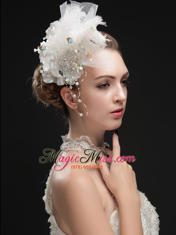 wholesale noble feather imitation pearls fascinators with colorful rhinestones