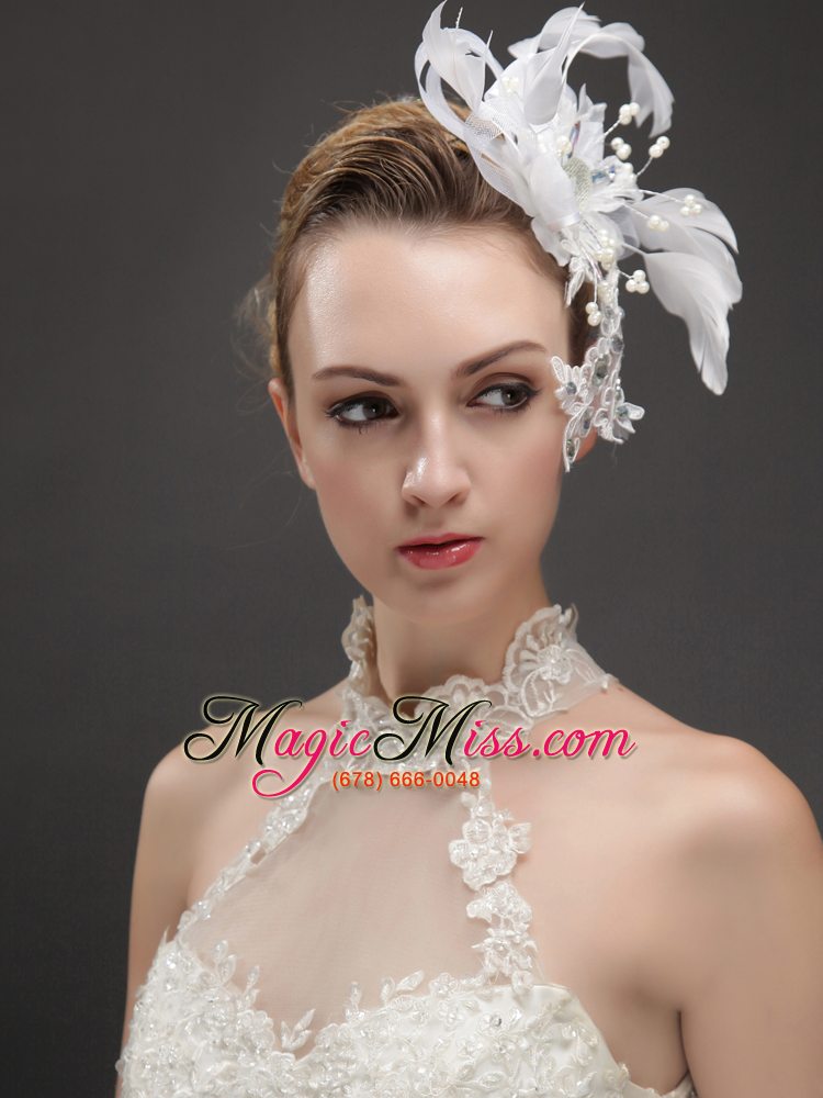 wholesale artistic feather fascinators with crystal adorned flower