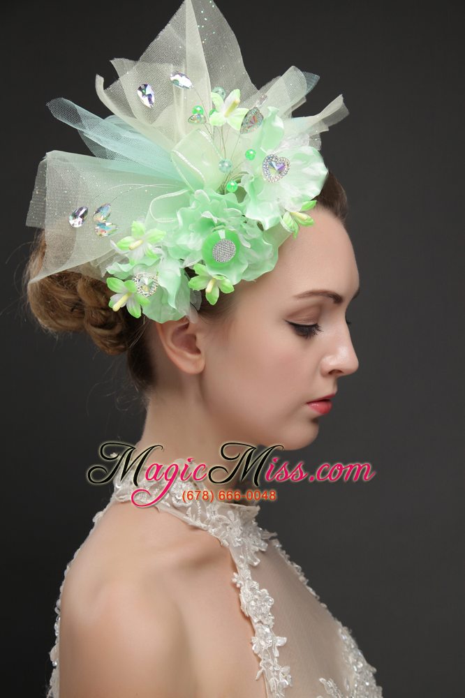wholesale beautiful green tulle fascinators with beading and hand made flowers