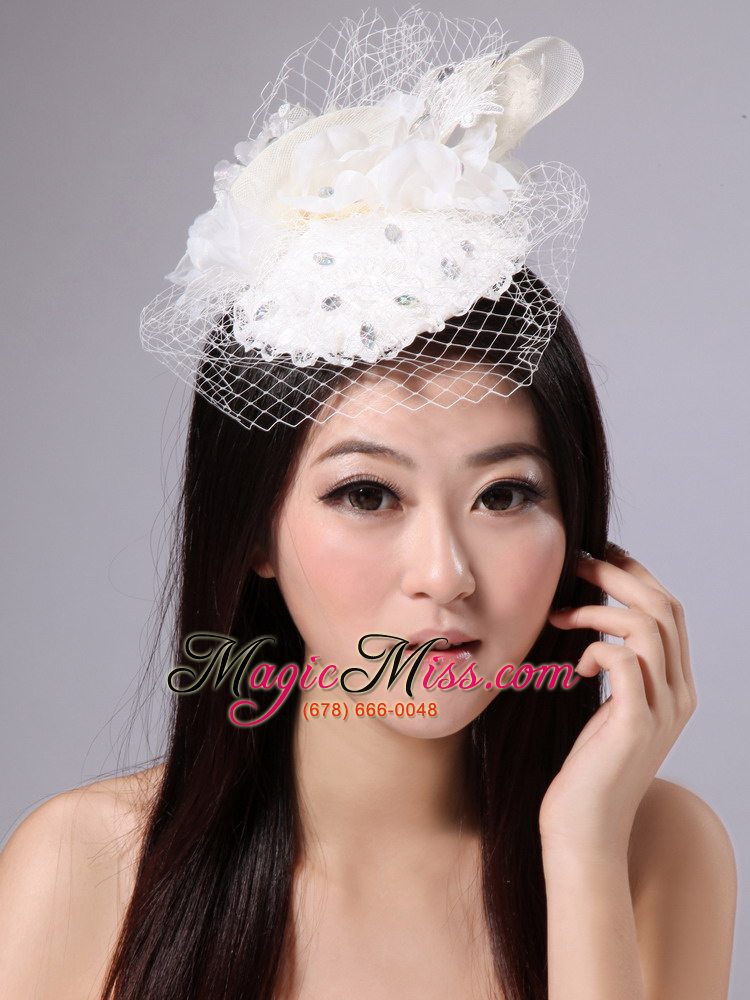wholesale pure white fascinators with net beading for party