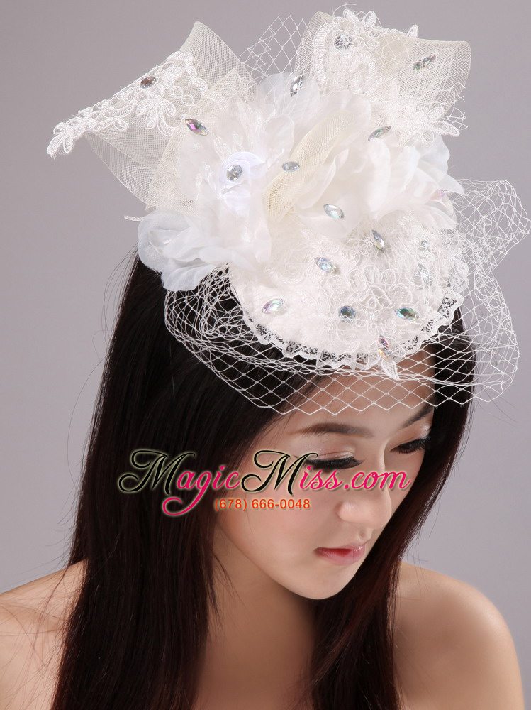wholesale pure white fascinators with net beading for party