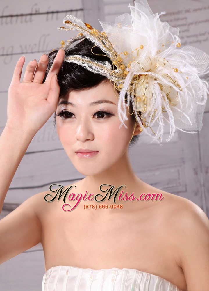 wholesale exquisite tulle feather flower hairpin wedding and outdoor