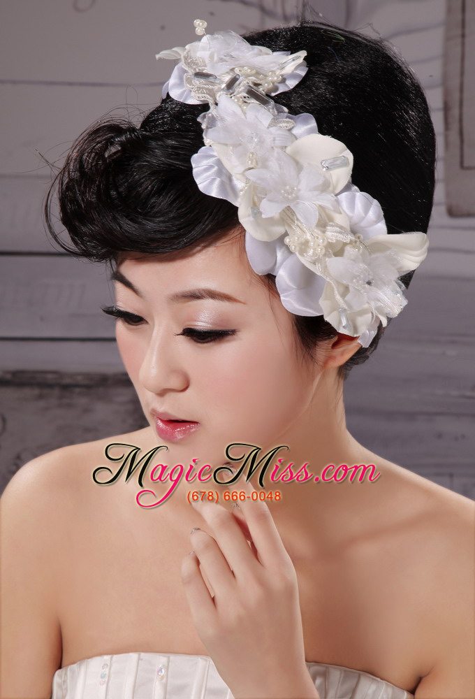 wholesale white tulle imitation pearls with hand made flowers fascinators
