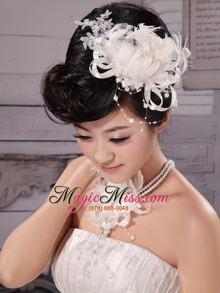 wholesale elegant tulle silk ribbon feather flower hairpin special occasion and wedding