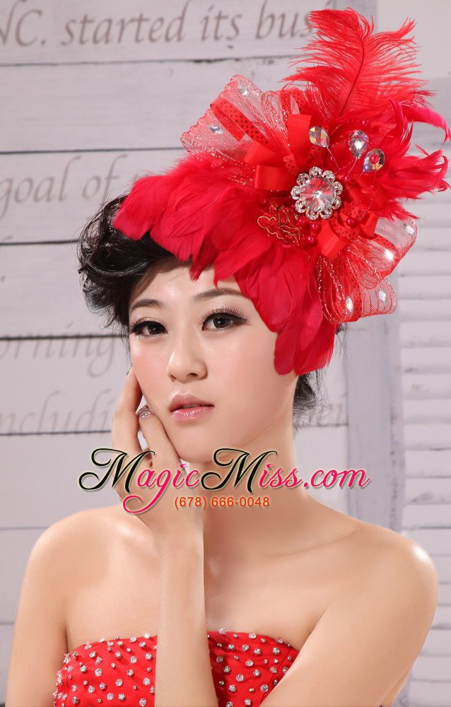 wholesale red feather flower special occasion fascinators