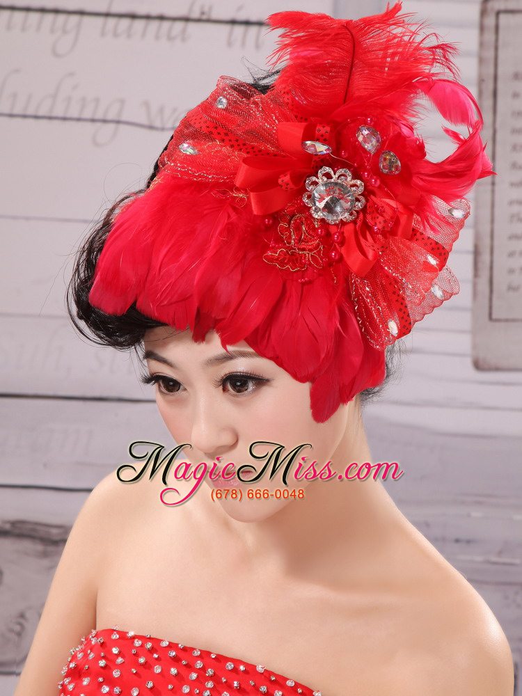 wholesale red feather flower special occasion fascinators
