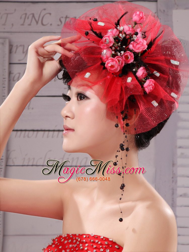 wholesale red fascinators tulle hand made flowers outdoor and special occasion