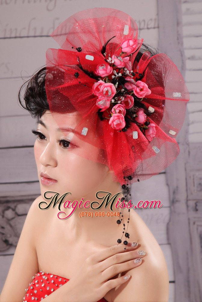 wholesale red fascinators tulle hand made flowers outdoor and special occasion
