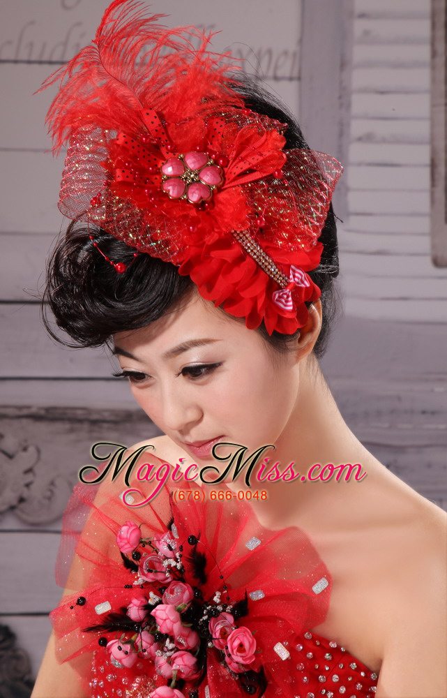 wholesale red hairpins birdcage veils tulle feather outdoor and special occasion and outdoor