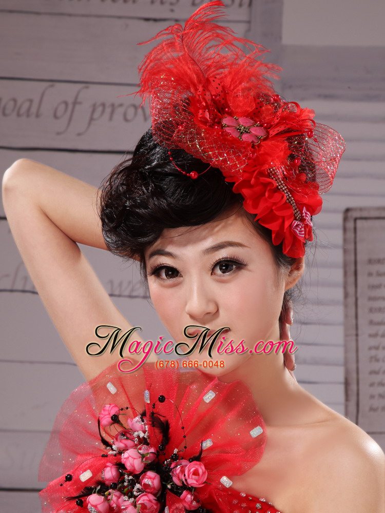 wholesale red hairpins birdcage veils tulle feather outdoor and special occasion and outdoor